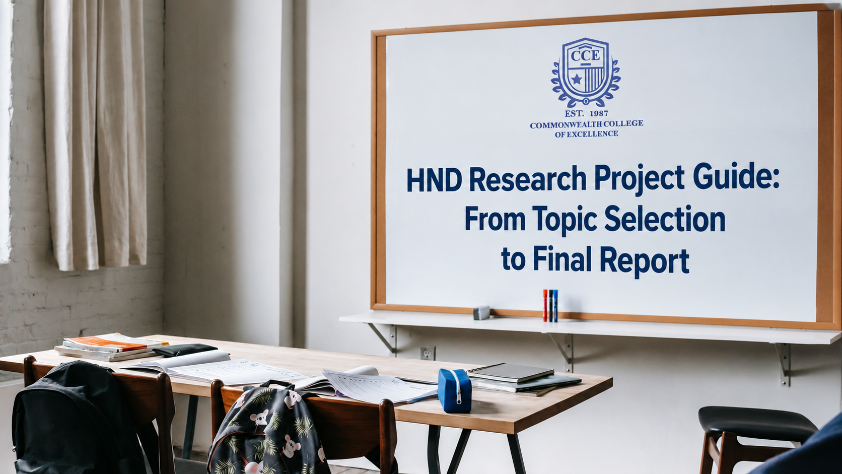 Student organising research notes for an HND research project guide