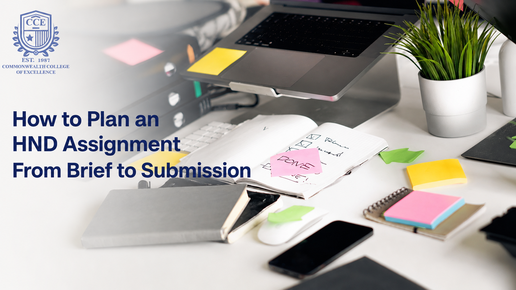 How to plan an HND assignment using checklists, notes and a laptop
