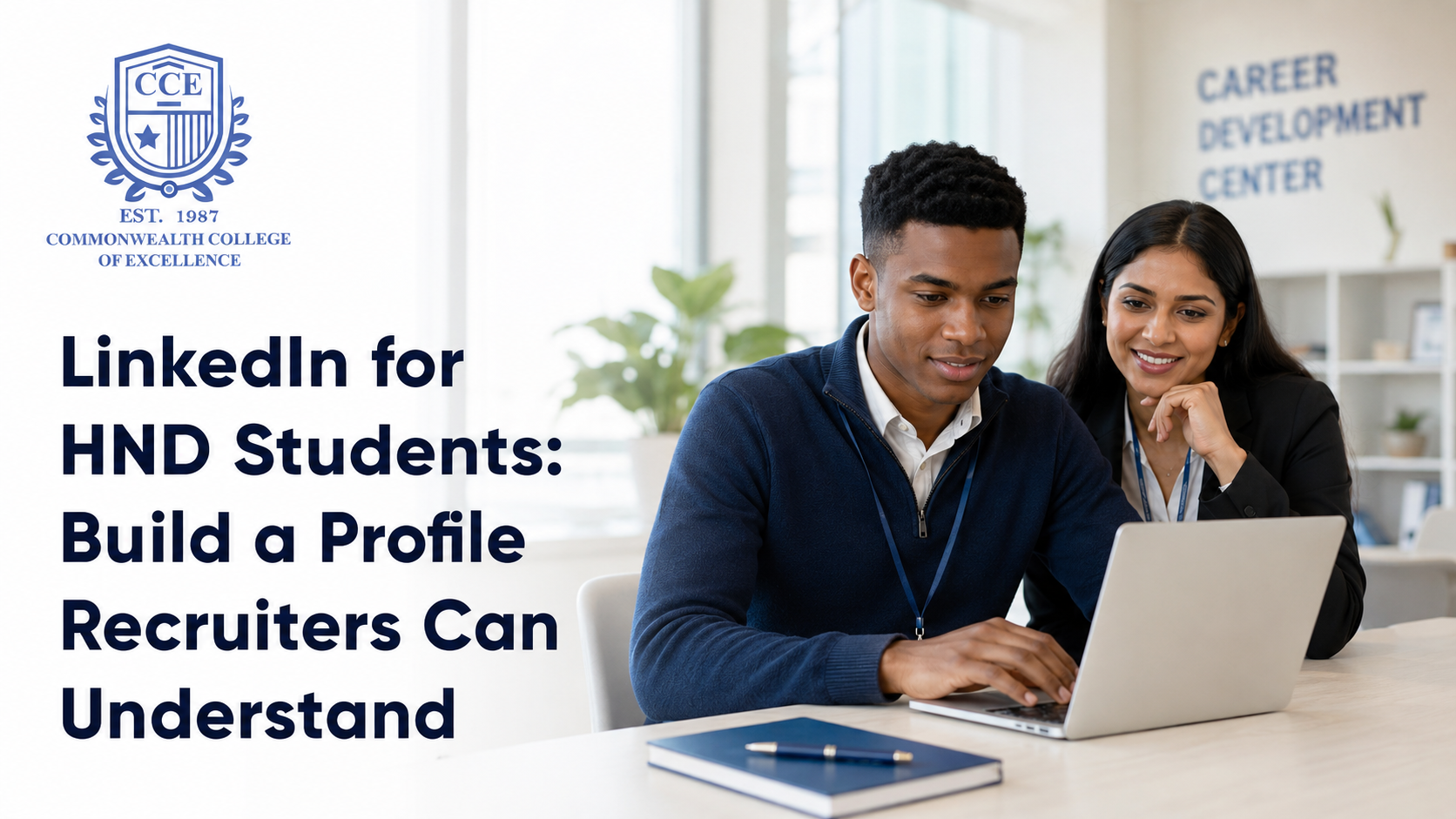 Student updating a professional profile for LinkedIn for HND students
