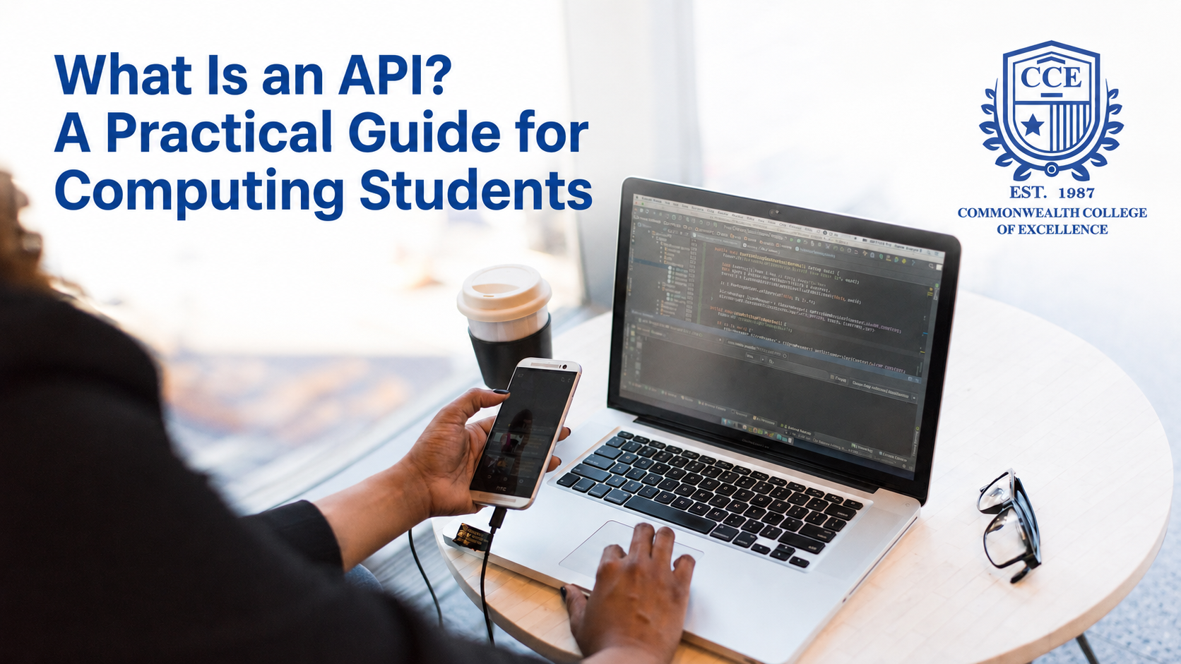 Laptop and code illustrating what is an API for students